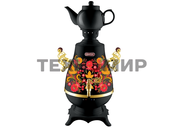 Самовар Centek CT-0092 B (черн+рисунок+золото), 4.0л, 2300 Вт, поддерж.t + LED индикатор