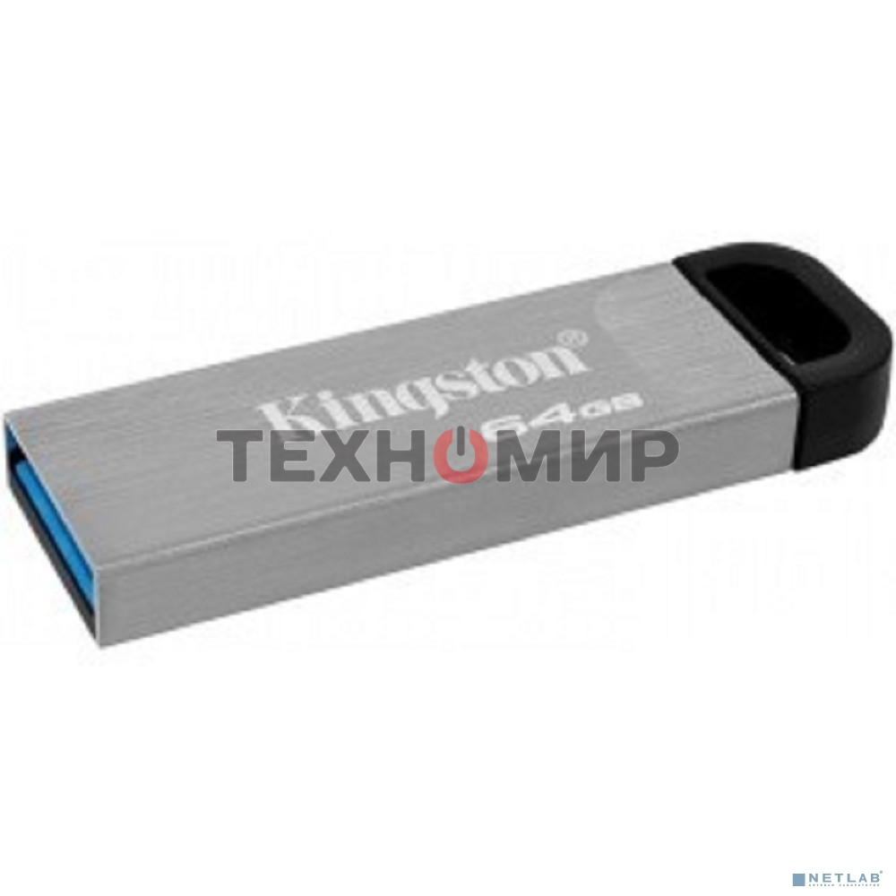 Флешка USB Kingston KYSON (DTKN/64GB), 64Gb, USB 3.2 Gen 1, R/W 200/60, серебристый/черный