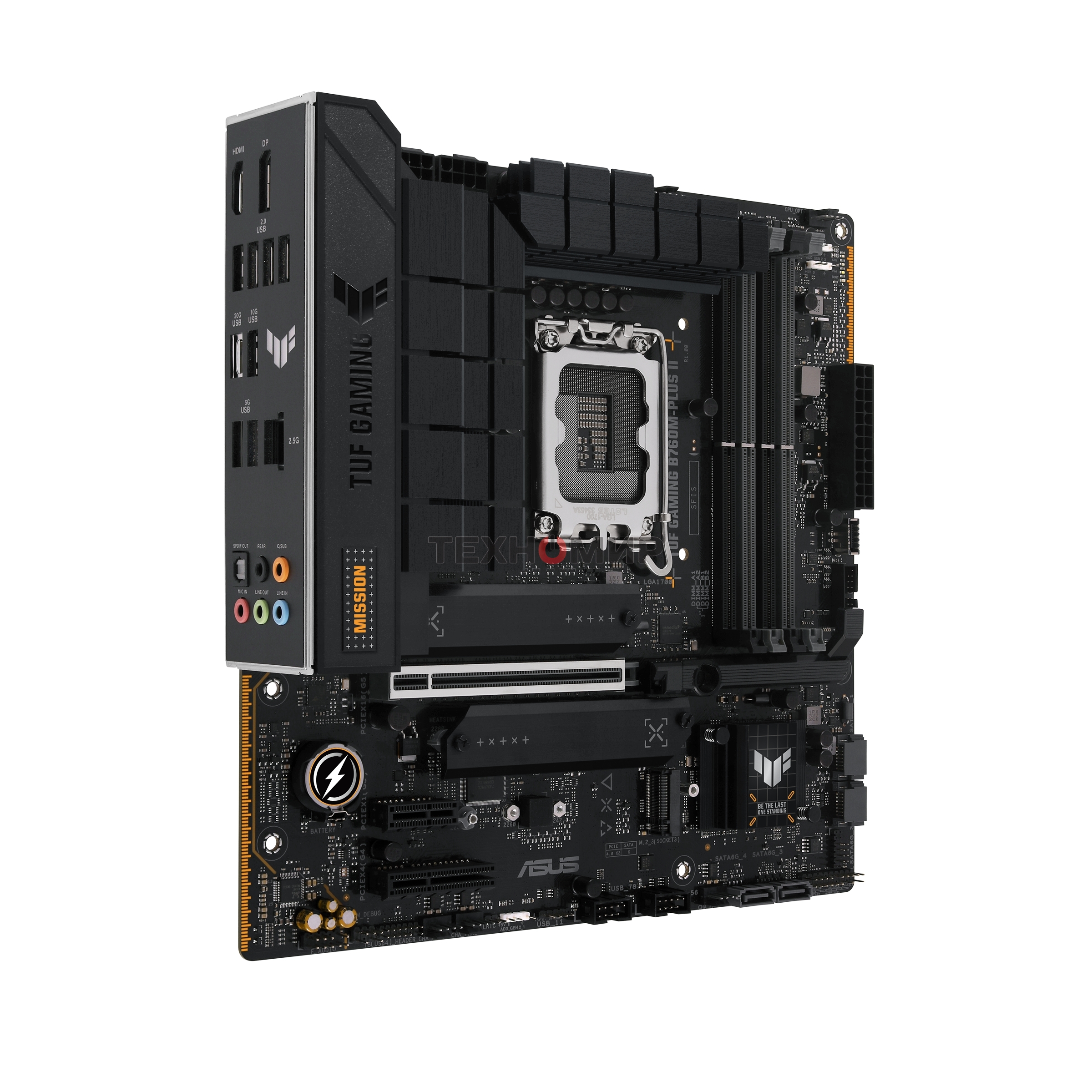 Материнская плата ASUS TUF GAMING B760M-PLUS II, LGA 1700, Intel B760, 4xDDR5, 4xSATA, 3xM.2, 1xPCIe 5.0 x16, 1xPCIe x4, 1xPCIe x1, 1xUSB-A 3.2 Gen 2, 2xUSB-A 3.2 Gen 1, 4xUSB 2.0, 1xUSB-C 3.2 Gen 2x2, 1x2.5Gb LAN, 5x3.5 мм, 7.1, mATX