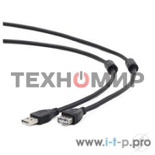Кабель Gembird/Cablexpert USB 2.0 Pro AM/AF, 3м, экран, 2феррит.кольца, черный, пакет
