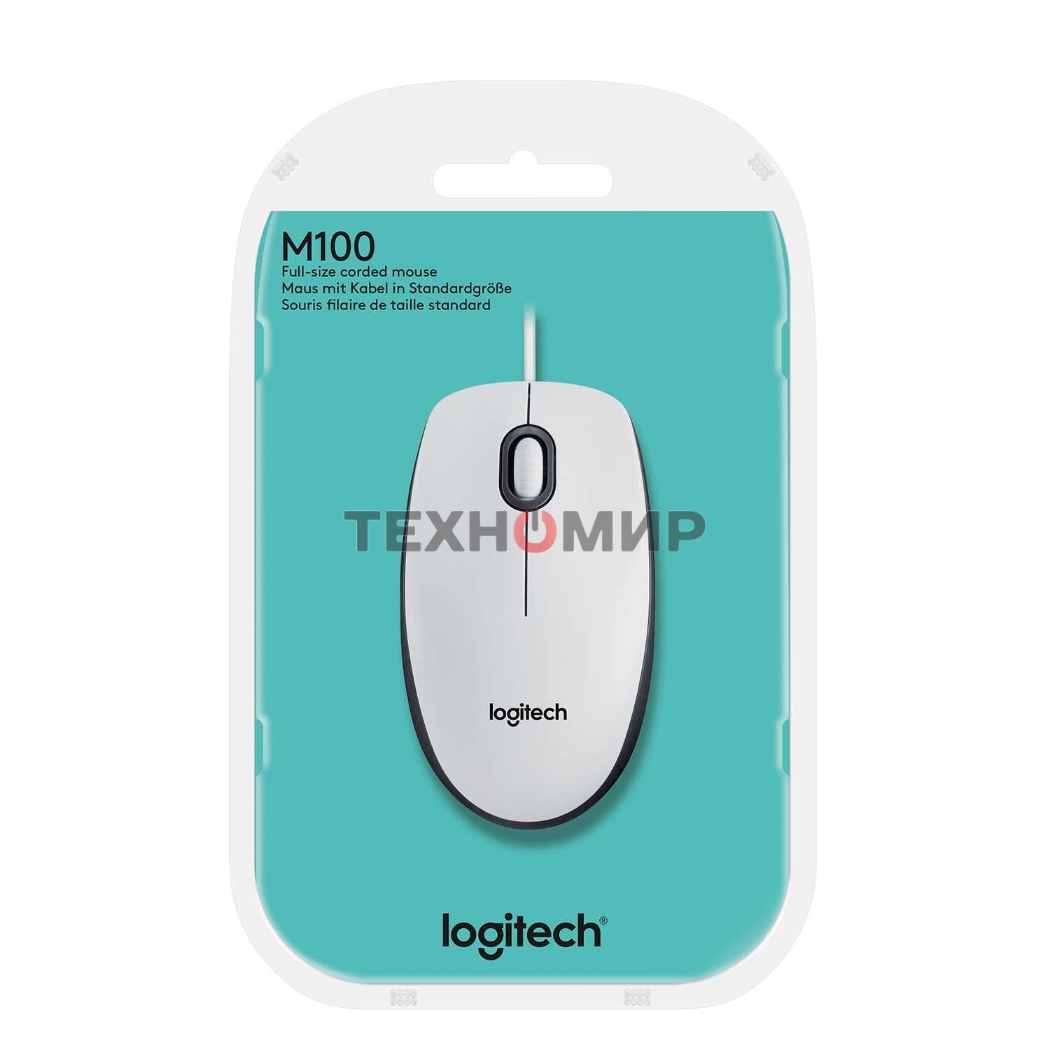 Мышь проводная Logitech M100 белый, 1000 dpi, USB, кнопки - 3