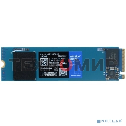Накопитель SSD WD 250Gb, PCIe 3.0 x4, M.2 2280, Blue SN570 NVMe, R/W 3300/1200