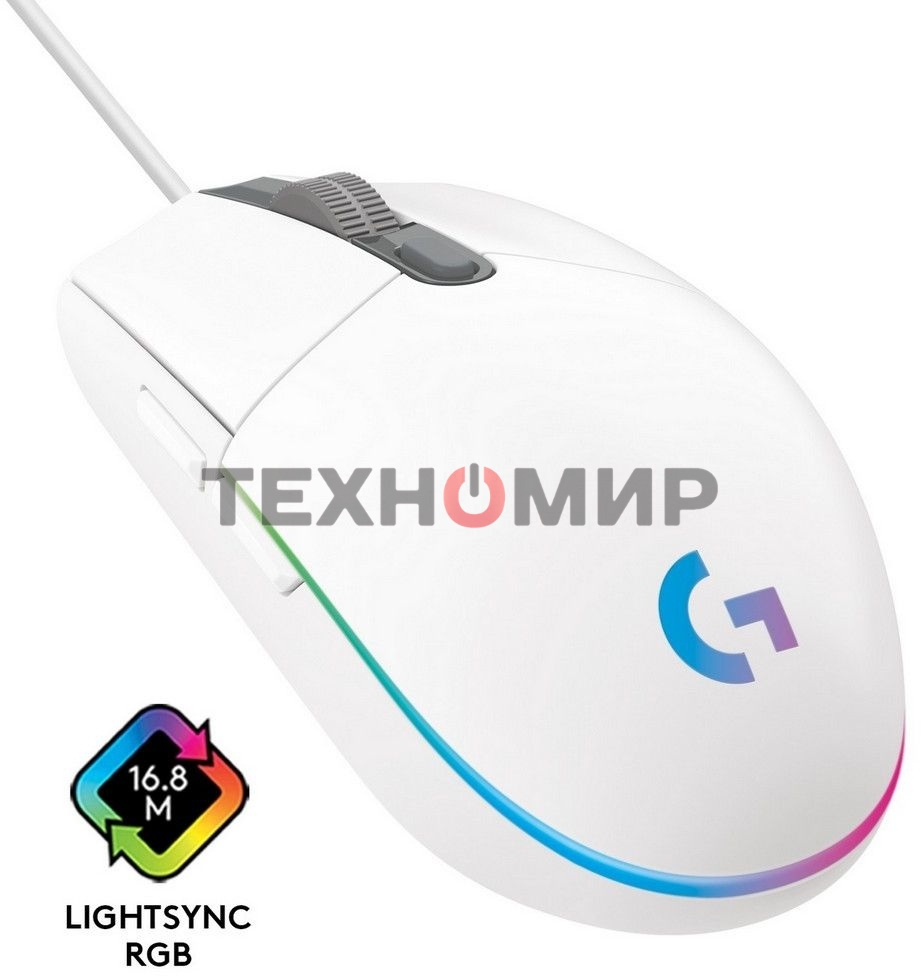 Мышь проводная Logitech G102 LIGHTSYNC белый, 8000 dpi, USB, кнопки - 6