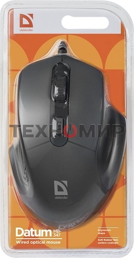Мышь проводная Defender Datum MB-347 черный, 1600 dpi, USB, кнопки - 4
