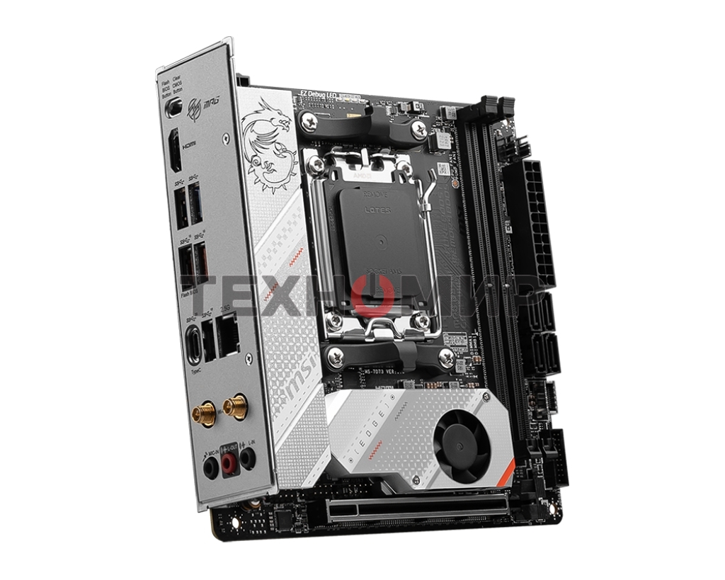 Материнская плата MSI MPG B650I EDGE WIFI, AM5, AMD B650, 2xDDR5, 4xSATA, 2xM.2, 1xPCI-E 4.0 x16, 1xHDMI, 1x 2.5Gb LAN, 3xUSB-A 3.2 Gen 2, 2xUSB-A 3.2 Gen 1, 1xUSB-C 3.2 Gen 2x2, 3x3.5 мм, 7.1, Mini-ITX