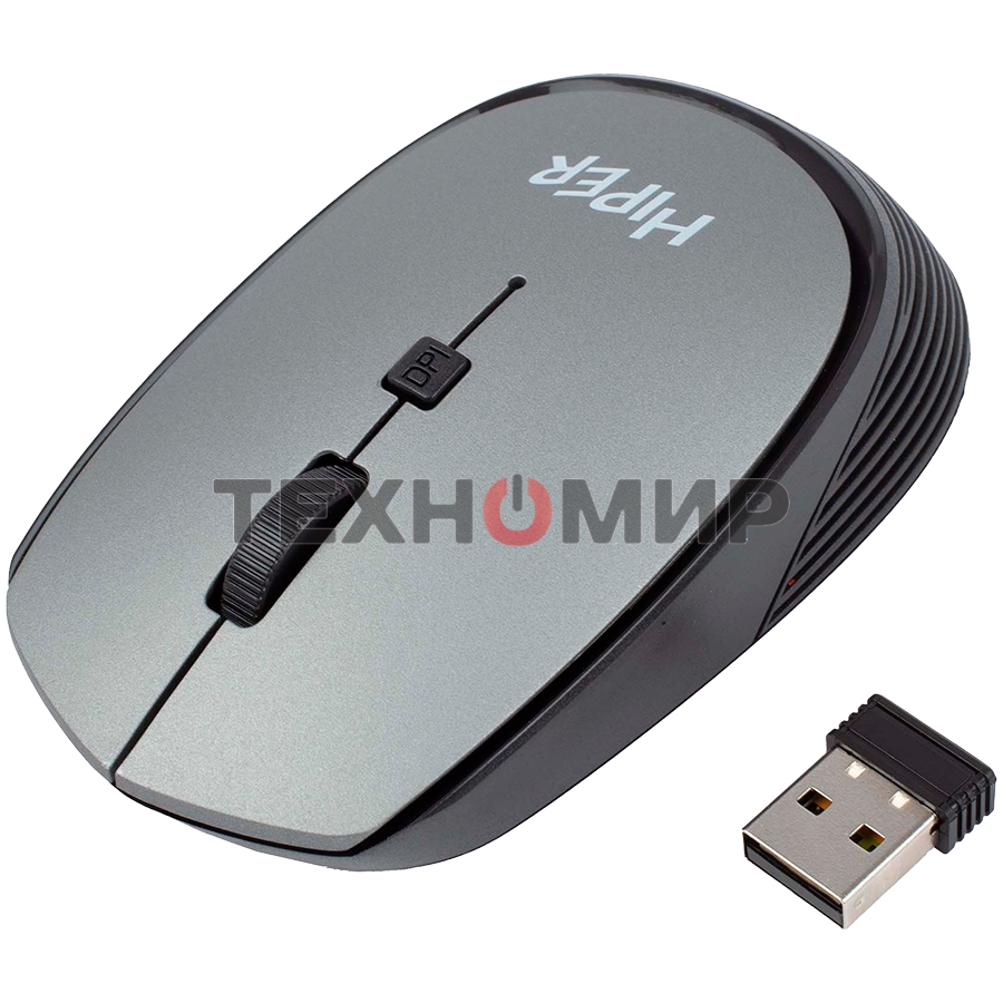 Мышь беспроводная HIPER HOMW-081 серый, 1600 dpi, радиоканал, USB, кнопки - 4