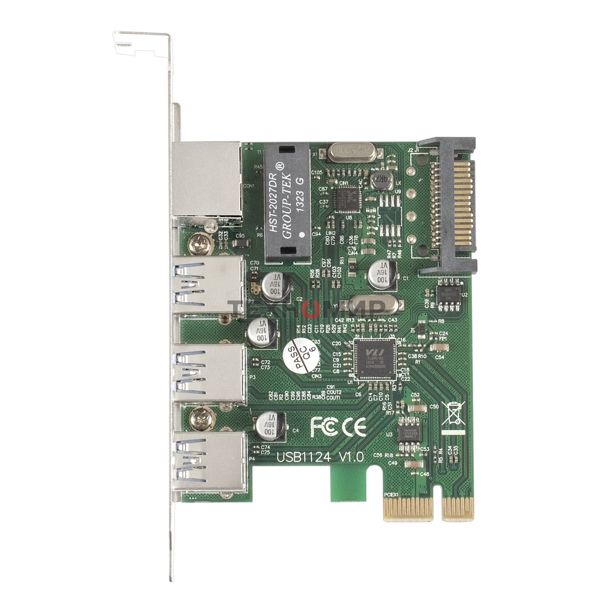Контроллер сетевой ExeGate EXE-361 PCI-E 2.0, 3*USB 3.0 ext + LAN UTP 1000Mbps, раз.доп.пит.OEM)