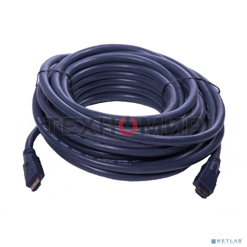 Кабель HDMI CP-HM-HM-10M Wize, 10 м, v.2.0, K-Lock, soft cable, 19M/19M, позол.разъемы, экран, темно-серый, пакет