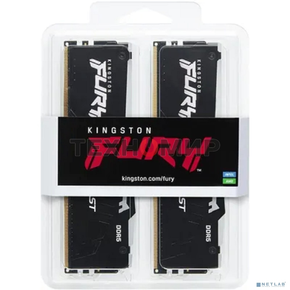 Оперативная память Kingston Fury Beast, DDR5, 64Gb (2x32Gb), 6000MHz, CL36, DIMM, с радиаторами, RGB, черный