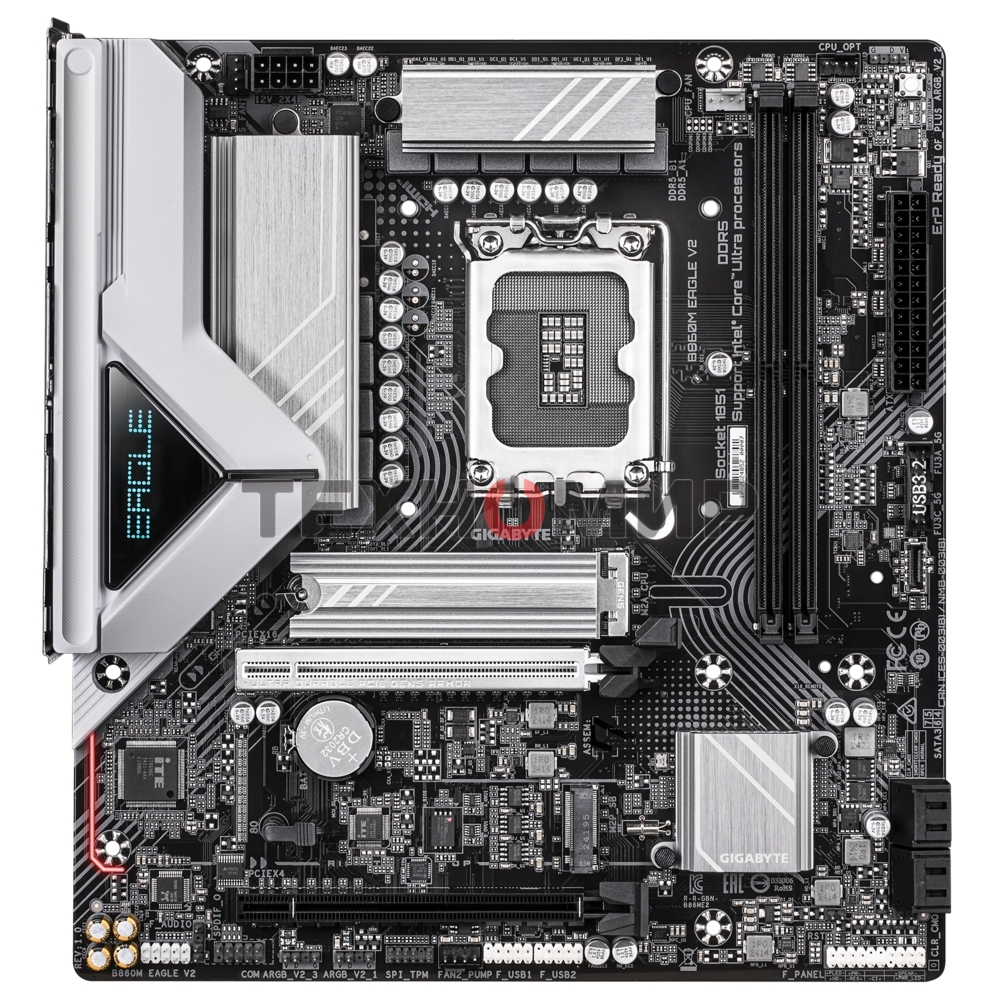 Материнская плата Gigabyte B860M EAGLE V2, LGA1851, Intel B860, 2xDDR5, 4xSATA, 2xM.2, 1xPCIe 5.0 x16, 1xPCIe 4.0 x4, 1xDP, 1xHDMI, 1x2.5Gb LAN, 3xUSB-A 5Gbps, 7xUSB-A 2.0, 1xUSB-C 5Gbps, 3x3.5 мм, 7.1, mATX
