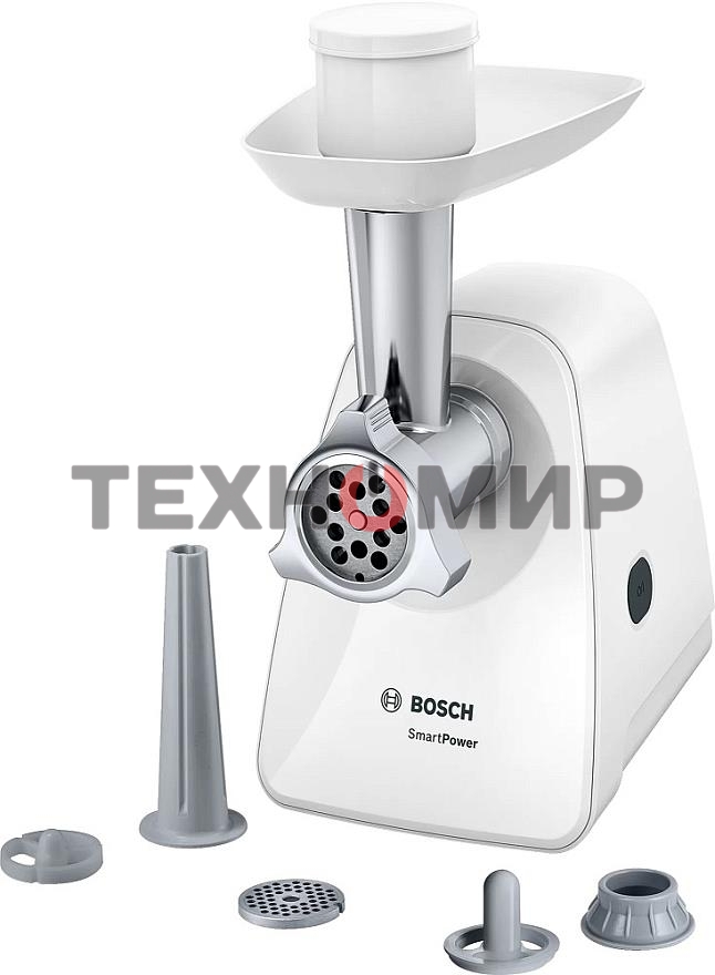 Мясорубка электрическая Bosch MFW2520W белый, 1500 Вт, 1.7 кг/мин, насадки - 4