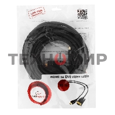 Кабель HDMI-DVI Cablexpert CC-HDMI-DVI-10MC, 19M/19M, single link, медь, позол.разъемы, экран, 10м, черный, пакет