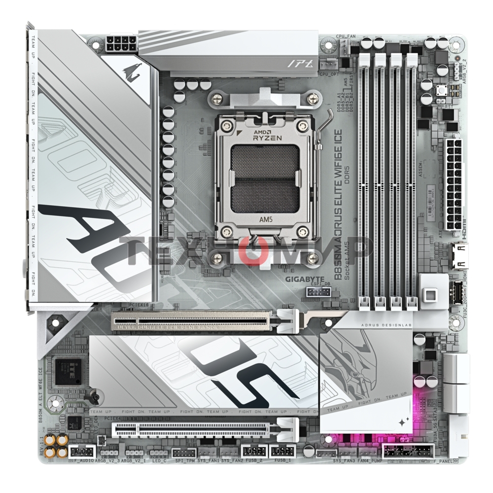 Материнская плата Gigabyte B850M AORUS ELITE WIFI6E ICE, AM5, AMD B850, 4xDDR5, 4xSATA, 2xM.2, 1xPCIe 5.0 x16, 1xPCIe 3.0 x4, 1xDP, 1xHDMI, 1x2.5Gb LAN, Wi-Fi 6E, Bluetooth 5.3, 2xUSB-A 10Gbps (Gen2), 5xUSB-A 5Gbps, 4xUSB-A 2.0, 1xUSB-C 10Gbps (Gen2), 2x3