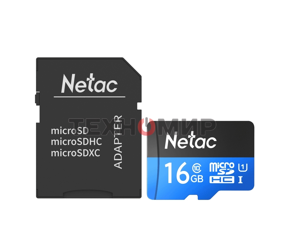 Флеш карта microSDHC 16Gb Netac P500 NT02P500STN-016G-R (с SD адаптером) 80Mb/s
