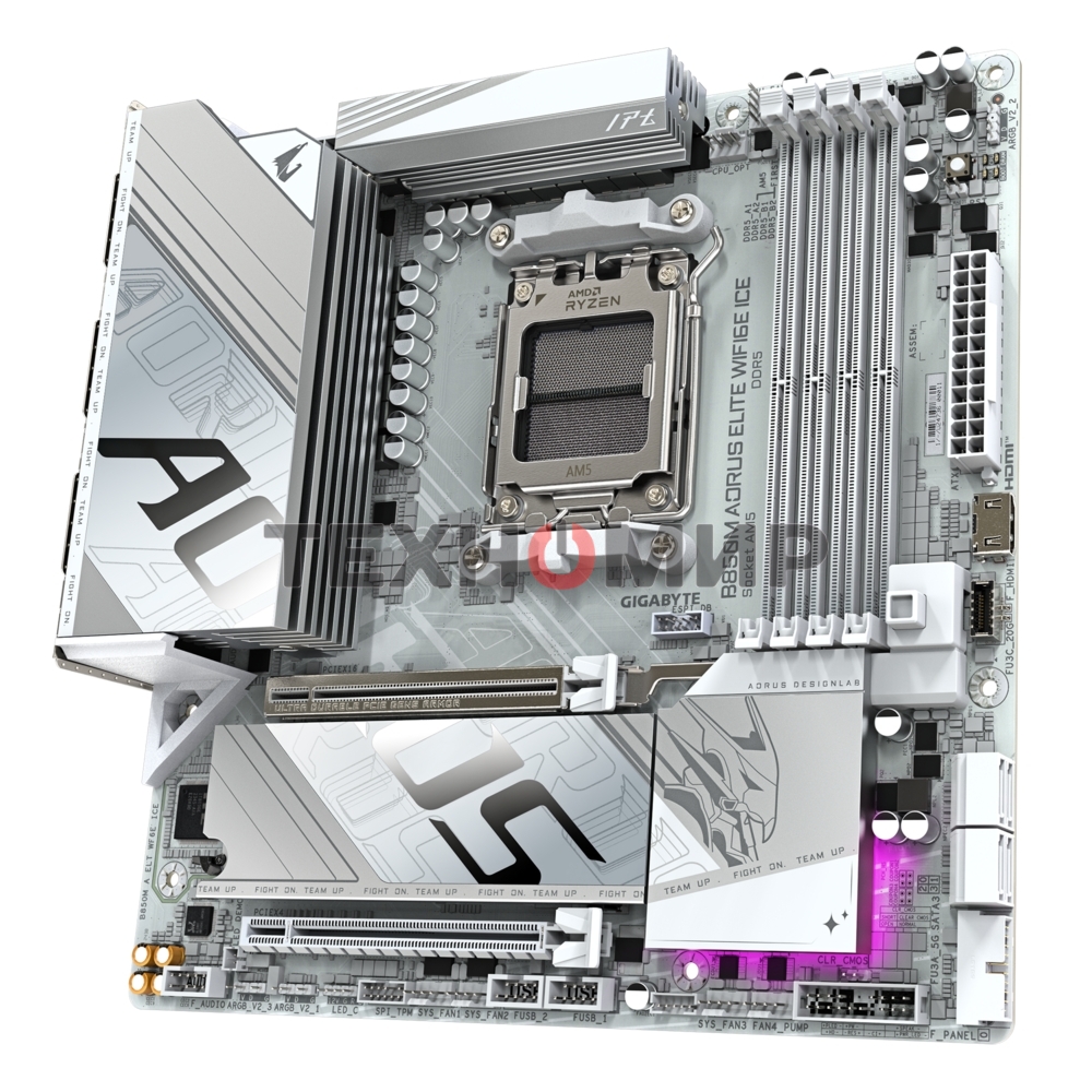 Материнская плата Gigabyte B850M AORUS ELITE WIFI6E ICE, AM5, AMD B850, 4xDDR5, 4xSATA, 2xM.2, 1xPCIe 5.0 x16, 1xPCIe 3.0 x4, 1xDP, 1xHDMI, 1x2.5Gb LAN, Wi-Fi 6E, Bluetooth 5.3, 2xUSB-A 10Gbps (Gen2), 5xUSB-A 5Gbps, 4xUSB-A 2.0, 1xUSB-C 10Gbps (Gen2), 2x3