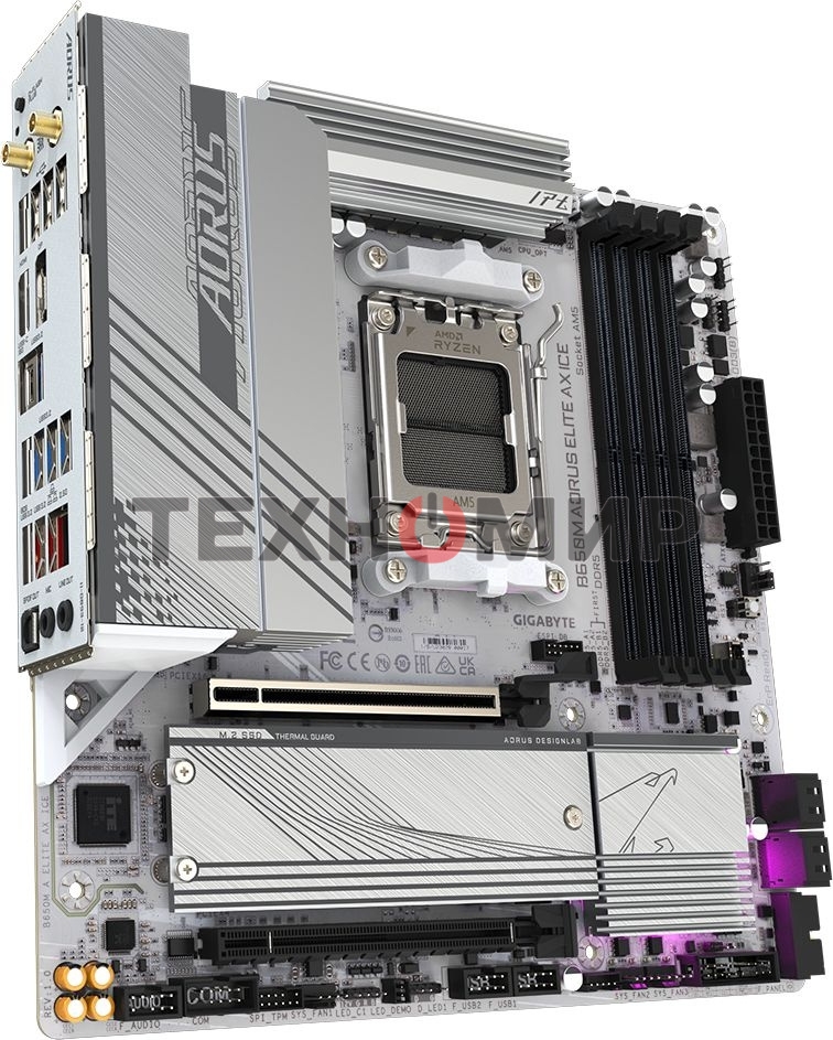 Материнская плата GIGABYTE B650M AORUS ELITE AX ICE, AM5, AMD B650, 4xDDR5, 4xSATA, 2xM.2, 1xPCIe 4.0 x16, 1xPCIe 4.0 x4, 1xDP, 1xHDMI, 1x2.5Gb LAN, Wi-Fi 6E, Bluetooth 5.3, S/PDIF, 2xUSB-C 10Gbps, 2xUSB-A 10Gbps, 5xUSB-A 5Gbps, 4xUSB-A 2.0, 2x3.5 мм, 7.1