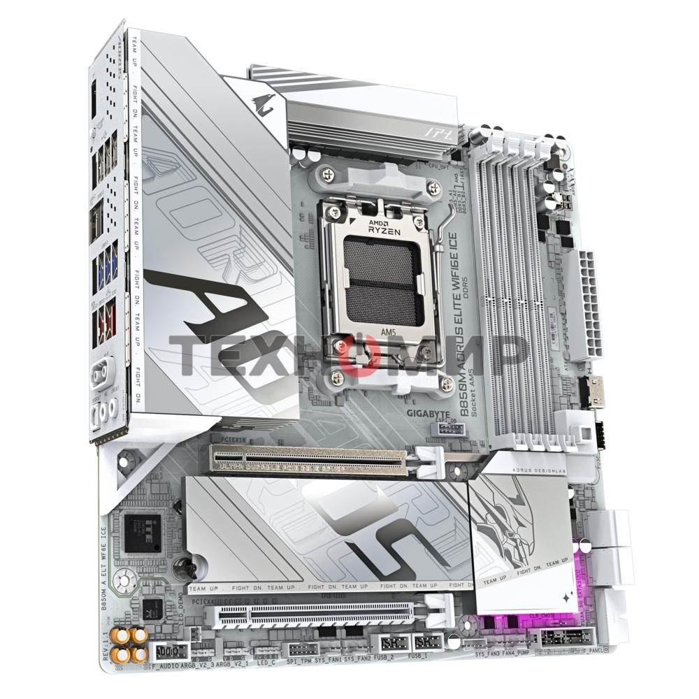 Материнская плата Gigabyte B850M AORUS ELITE WIFI6E ICE, AM5, AMD B850, 4xDDR5, 4xSATA, 2xM.2, 1xPCIe 5.0 x16, 1xPCIe 3.0 x4, 1xDP, 1xHDMI, 1x2.5Gb LAN, Wi-Fi 6E, Bluetooth 5.3, 2xUSB-A 10Gbps (Gen2), 5xUSB-A 5Gbps, 4xUSB-A 2.0, 1xUSB-C 10Gbps (Gen2), 2x3