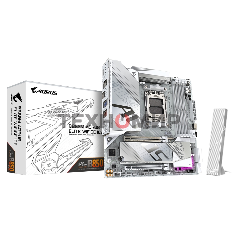 Материнская плата Gigabyte B850M AORUS ELITE WIFI6E ICE, AM5, AMD B850, 4xDDR5, 4xSATA, 2xM.2, 1xPCIe 5.0 x16, 1xPCIe 3.0 x4, 1xDP, 1xHDMI, 1x2.5Gb LAN, Wi-Fi 6E, Bluetooth 5.3, 2xUSB-A 10Gbps (Gen2), 5xUSB-A 5Gbps, 4xUSB-A 2.0, 1xUSB-C 10Gbps (Gen2), 2x3