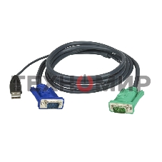 Кабель KVM ATEN 2L-5205U USB(тип А Male)+HDB15(Male) (-) SPHD15(Male) 5,0м., черный.