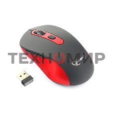 Мышь беспроводная Gembird MUSW-221-R черный/красный, 1600 dpi, радиоканал, USB, кнопки - 6