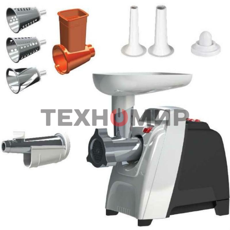 Мясорубка электрическая Аксион М61.02 черно/серебристый, 2000 Вт, 4.0 кг/мин, реверс, защита от перегрузки, насадки - 4