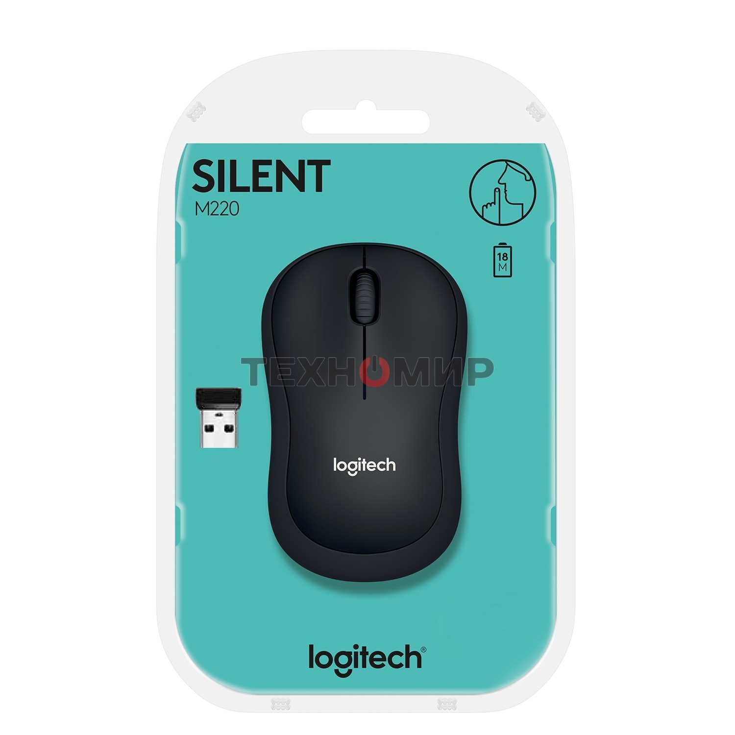 Мышь беспроводная Logitech M220 SILENT черный/серый, 1000 dpi, радиоканал, USB, кнопки - 3