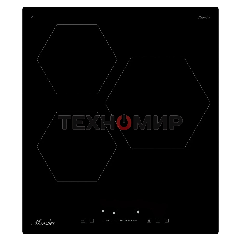 Индукционная варочная панель Monsher MHI 4506, 45 см, индукция, High-Tech, inverter, 9 уровней мощности, бустер, Stop and Go, автоматическое отключение, таймер, индикатор остаточного тепла, сенсорное/слайдерное управление, черный