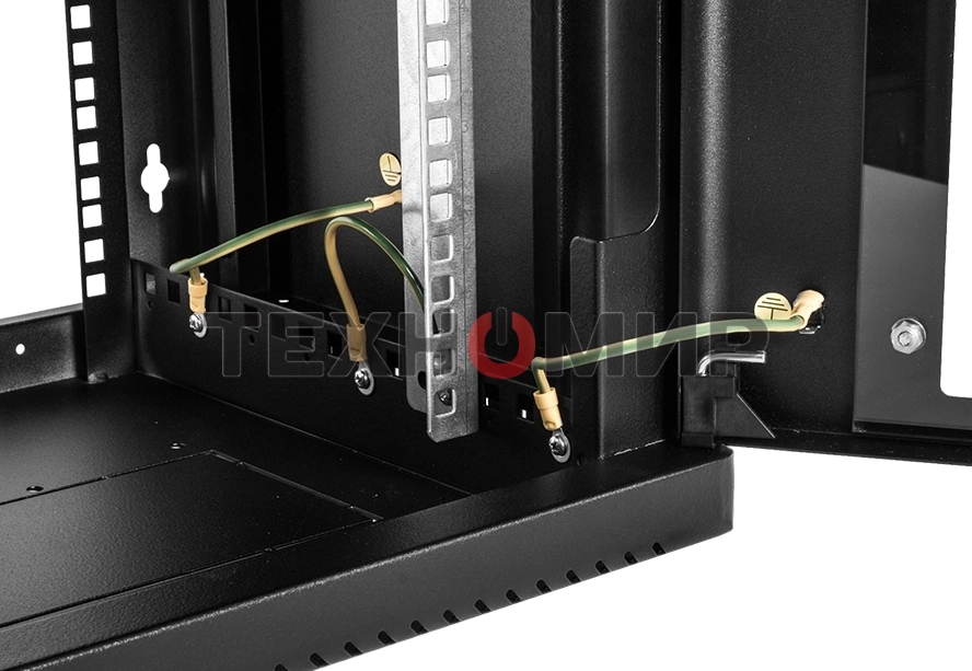 Шкаф коммутационный ЦМО (ШРН-6.500-9005) настенный 6U 600x500 мм пер. дв. стекл 200 кг черный 470 мм 180 град.