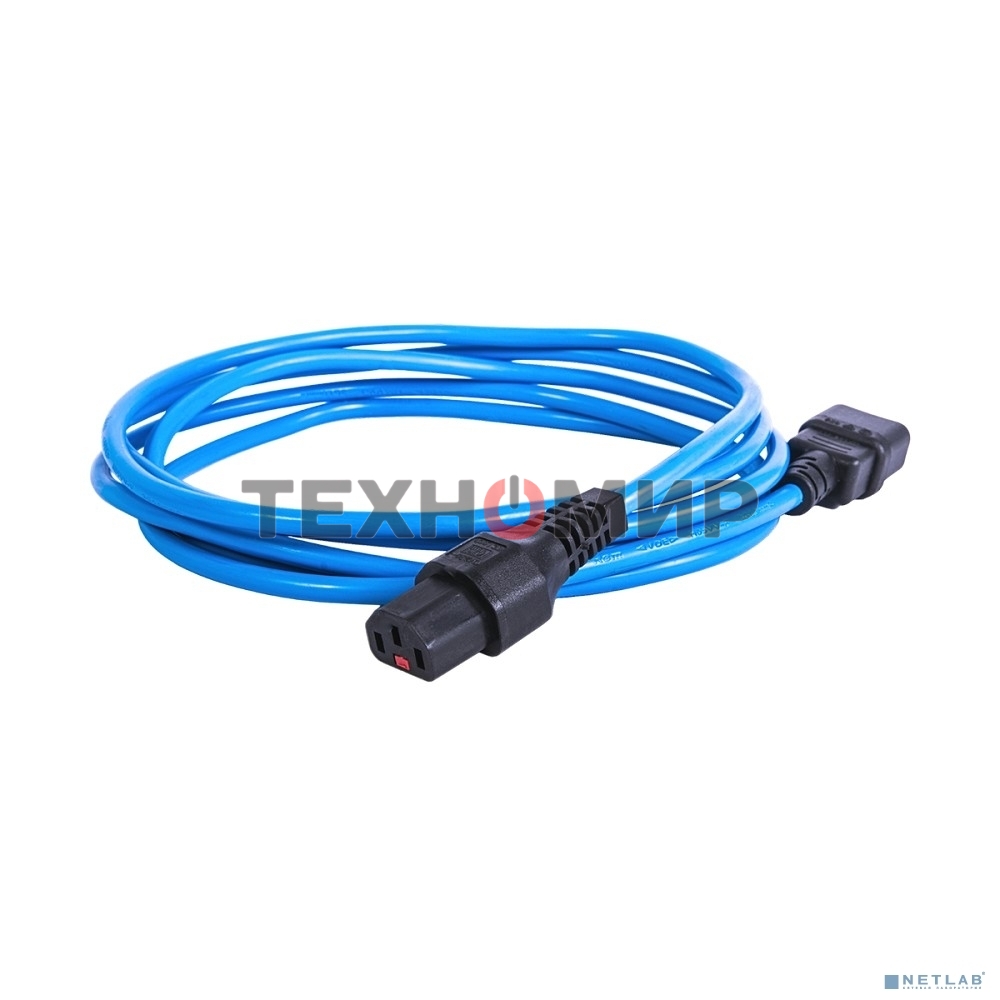 Шнур питания с фиксатором REM IEC 60320 C13/IEC 60320 C14, 10 А/250 В (3 * 1,0), 3 м, синий R-10-Cord-C13-C14-3-Blue