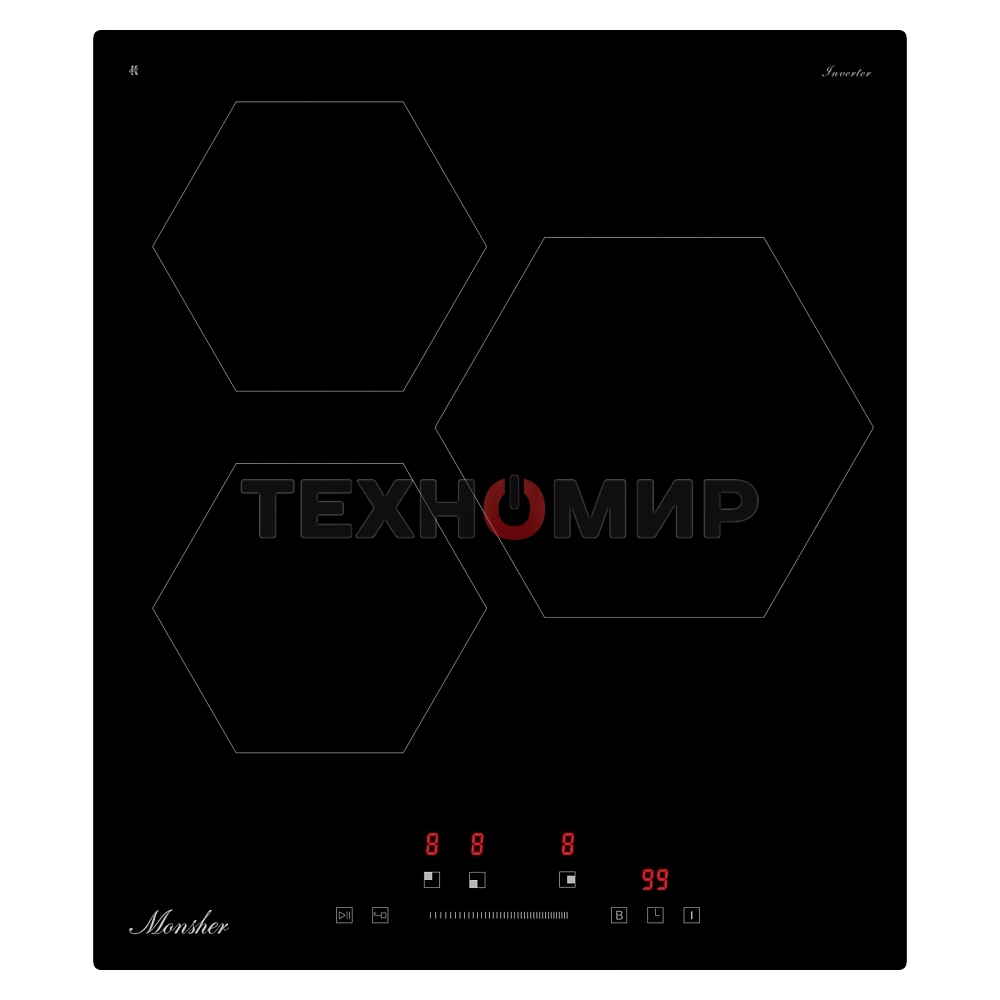 Индукционная варочная панель Monsher MHI 4506, 45 см, индукция, High-Tech, inverter, 9 уровней мощности, бустер, Stop and Go, автоматическое отключение, таймер, индикатор остаточного тепла, сенсорное/слайдерное управление, черный