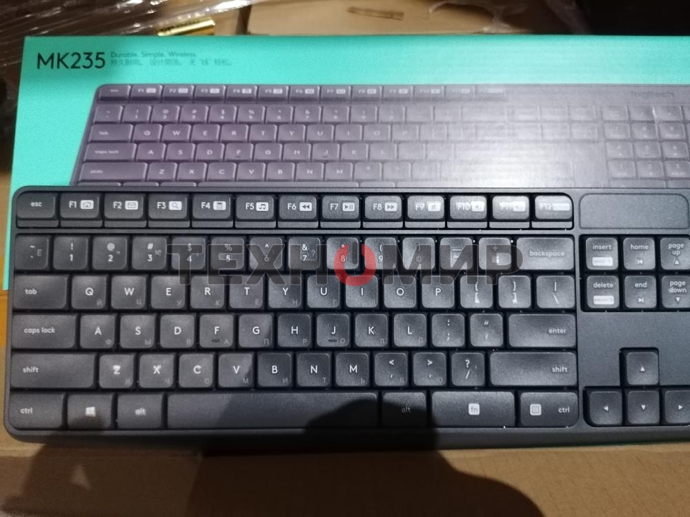 Комплект клавиатура+мышь Logitech MK235 беспроводной, USB, 1000 DPI, серый