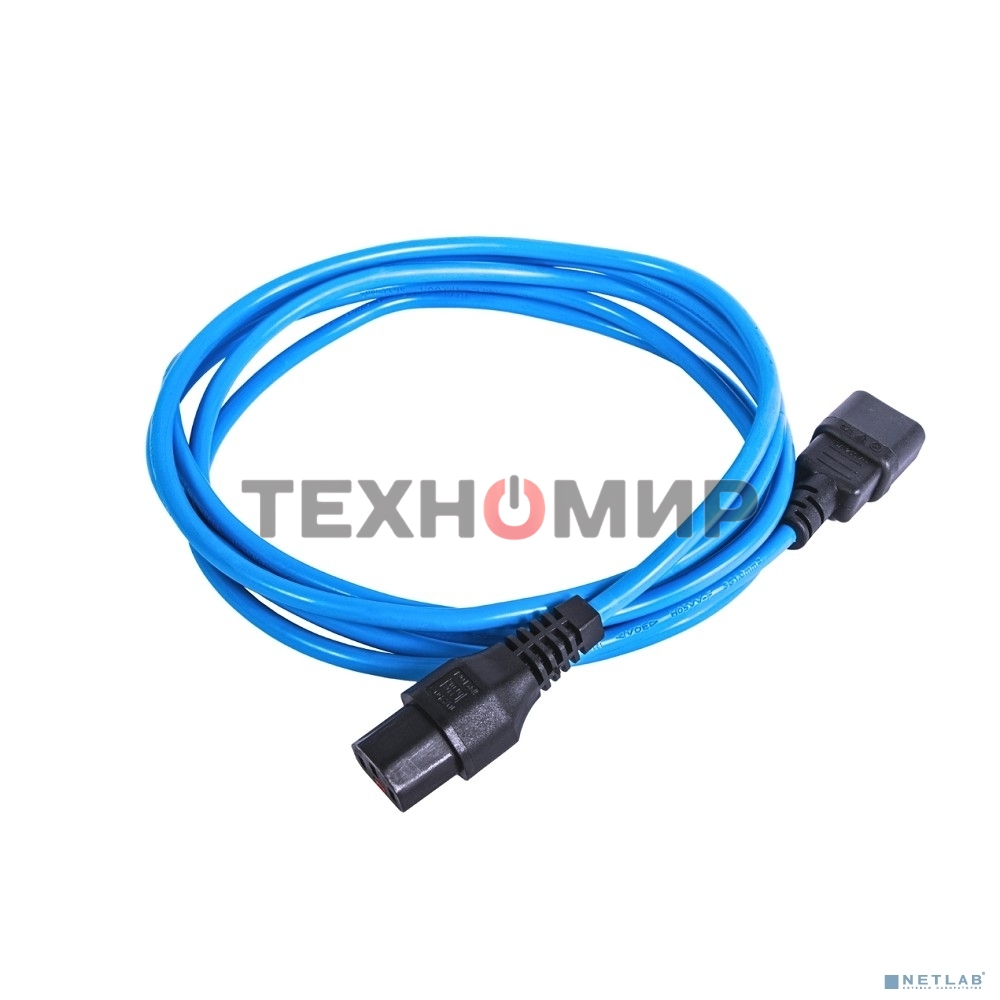 Шнур питания с фиксатором REM IEC 60320 C13/IEC 60320 C14, 10 А/250 В (3 * 1,0), 3 м, синий R-10-Cord-C13-C14-3-Blue