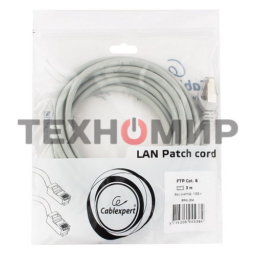 Патч-корд FTP Cablexpert cat.6, 3м, литой, многожильный, серый