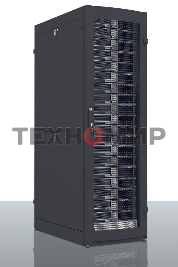 Шкаф серверный ПРОФ напольный 42U (600x1200) дверь перфорированная 2 шт., черный, в сборе, ШТК-СП-42.6.12-44АА-9005