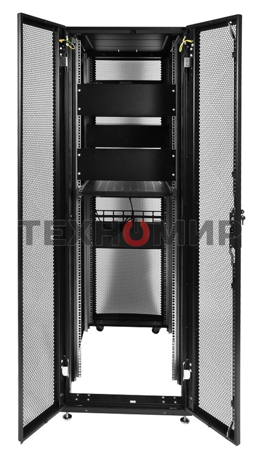 Шкаф серв.ПРОФ нап. 42U (600x1000) дверь перфор., задние двойные перфор., черный, в сборе (ШТК-СП-42.6.10-48АА-9005) (1 коробка)