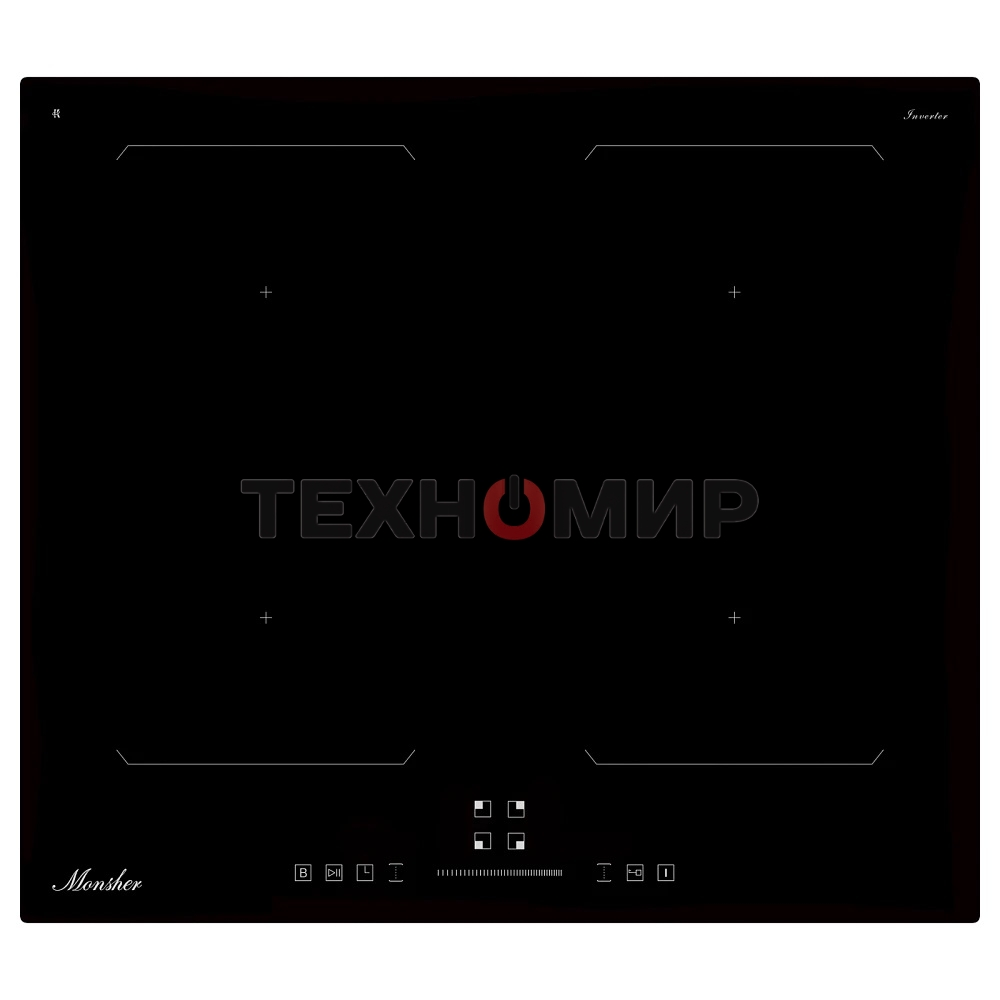 Индукционная варочная панель Monsher MHI 6026, 60 см, индукция, High-Tech, inverter, 9 уровней мощности, бустер, Stop and Go, автоматическое отключение, таймер, индикатор остаточного тепла, сенсорное/слайдерное управление, черный
