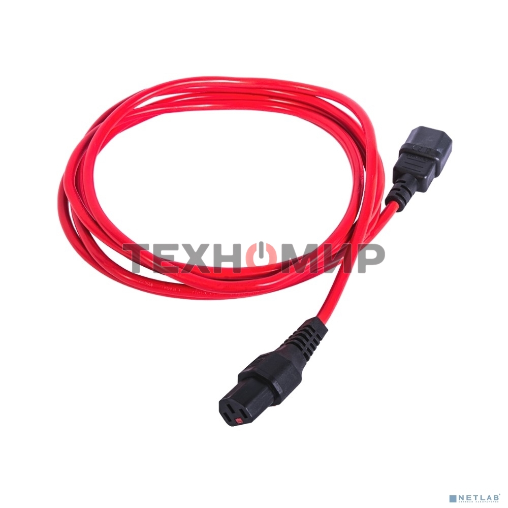 Шнур питания с фиксатором REM IEC 60320 C13/IEC 60320 C14, 10 А/250 В (3 * 1,0), 3 м, красный R-10-Cord-C13-C14-3-Red