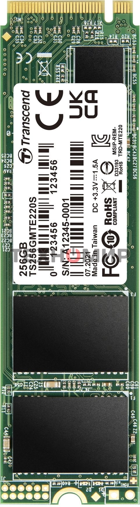 Накопитель SSD Transcend MTE220S SSD 256GB, 3D TLC, M.2 (2280), PCIe Gen 3.0 x4, NVMe, R3300/W1100, TBW 550