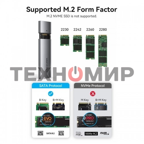 Корпус для SSD Vention USB 3.1 Gen 2-C M.2 NGFF (B-Key/B&M Key) Серый