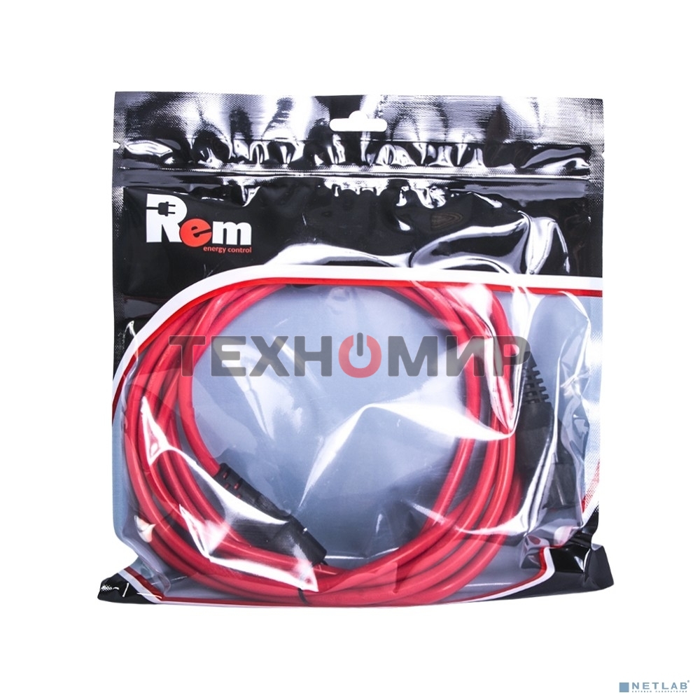 Шнур питания с фиксатором REM IEC 60320 C13/IEC 60320 C14, 10 А/250 В (3 * 1,0), 3 м, красный R-10-Cord-C13-C14-3-Red