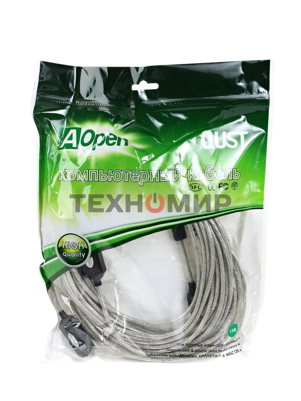 Кабель удлинитель Aopen активный ACU823-15M, USB2.0-repeater AM/AF 15м