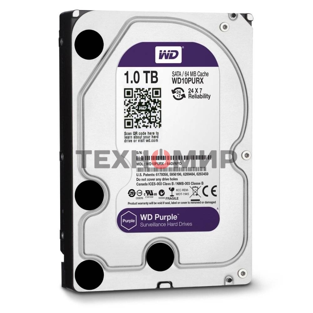 Жесткий диск Western Digital 1Tb Purple, SATA III 5400rpm, 64Mb 3.5