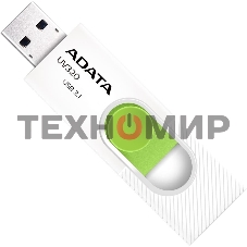 Флешка USB ADATA UV320 (AUV320-256G-RWHGN), 256Gb, USB 3.2 Gen1, R/W 100/30, белый/зеленый