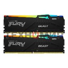 Оперативная память Kingston Fury Beast, DDR5, 32Gb (2x16Gb), 6000MHz, CL36, DIMM, с радиаторами, RGB, черный