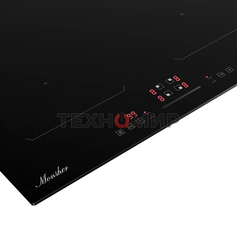Индукционная варочная панель Monsher MHI 6026, 60 см, индукция, High-Tech, inverter, 9 уровней мощности, бустер, Stop and Go, автоматическое отключение, таймер, индикатор остаточного тепла, сенсорное/слайдерное управление, черный