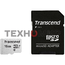 Флеш карта Micro SecureDigital 16Gb TranscendTS16GUSD300S-A MicroSDHC Class 10 UHS-I, SD adapter