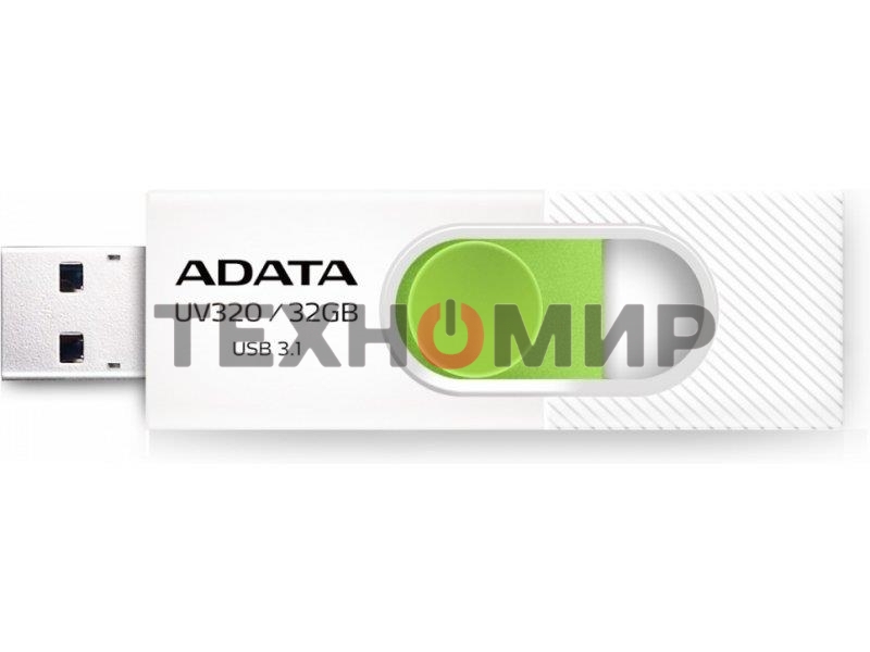 Флешка USB ADATA UV320 (AUV320-32G-RWHGN), 32Gb, USB 3.2, R/W 100/30, белый/зеленый