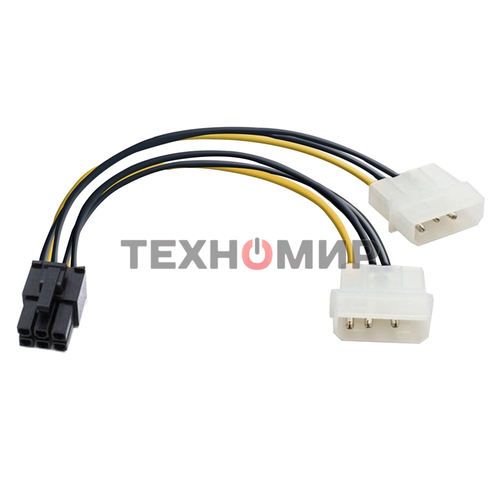 Переходник питания PCI-Express 6pin (от 2х разъемов Molex (IDE) блока питания), 15 см ExeGate EX138937RUS