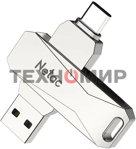 Флешка USB Netac U782C, 256Gb, USB 3.0, серебристый