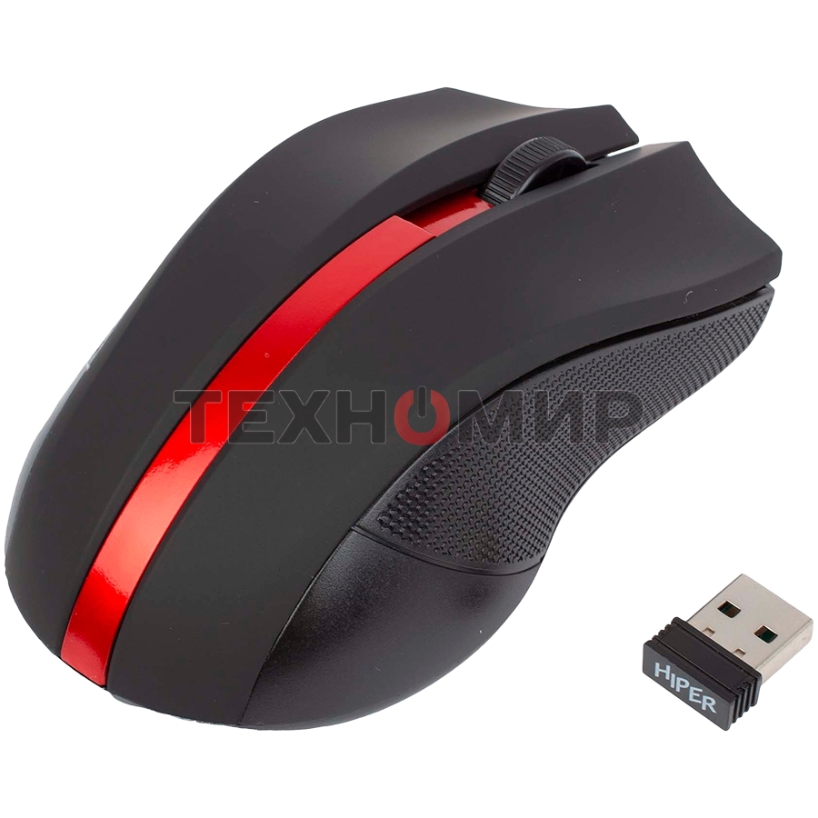 Мышь беспроводная HIPER HOMW-073 черный/красный, 1000 dpi, радиоканал, USB, кнопки - 3
